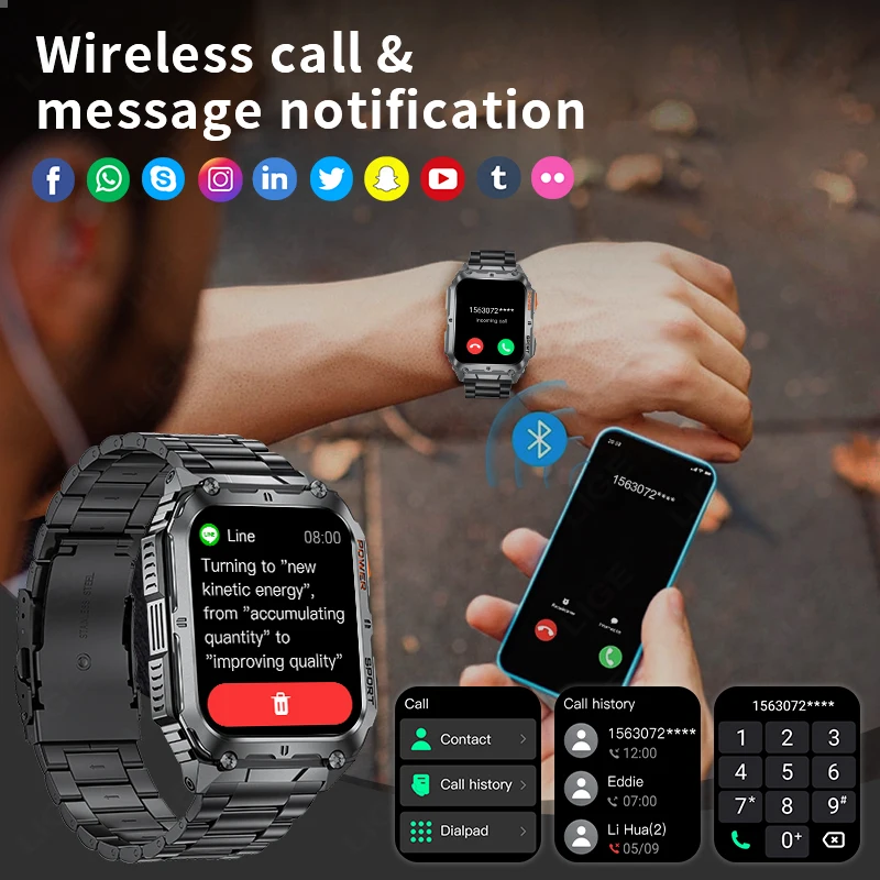 LIGE 1.91 inch HD Screen Smart Watch With Led Lighting IP68 Waterproof Outdoor Sports Health Monitor Smartwatch For Android IOS - Image 4