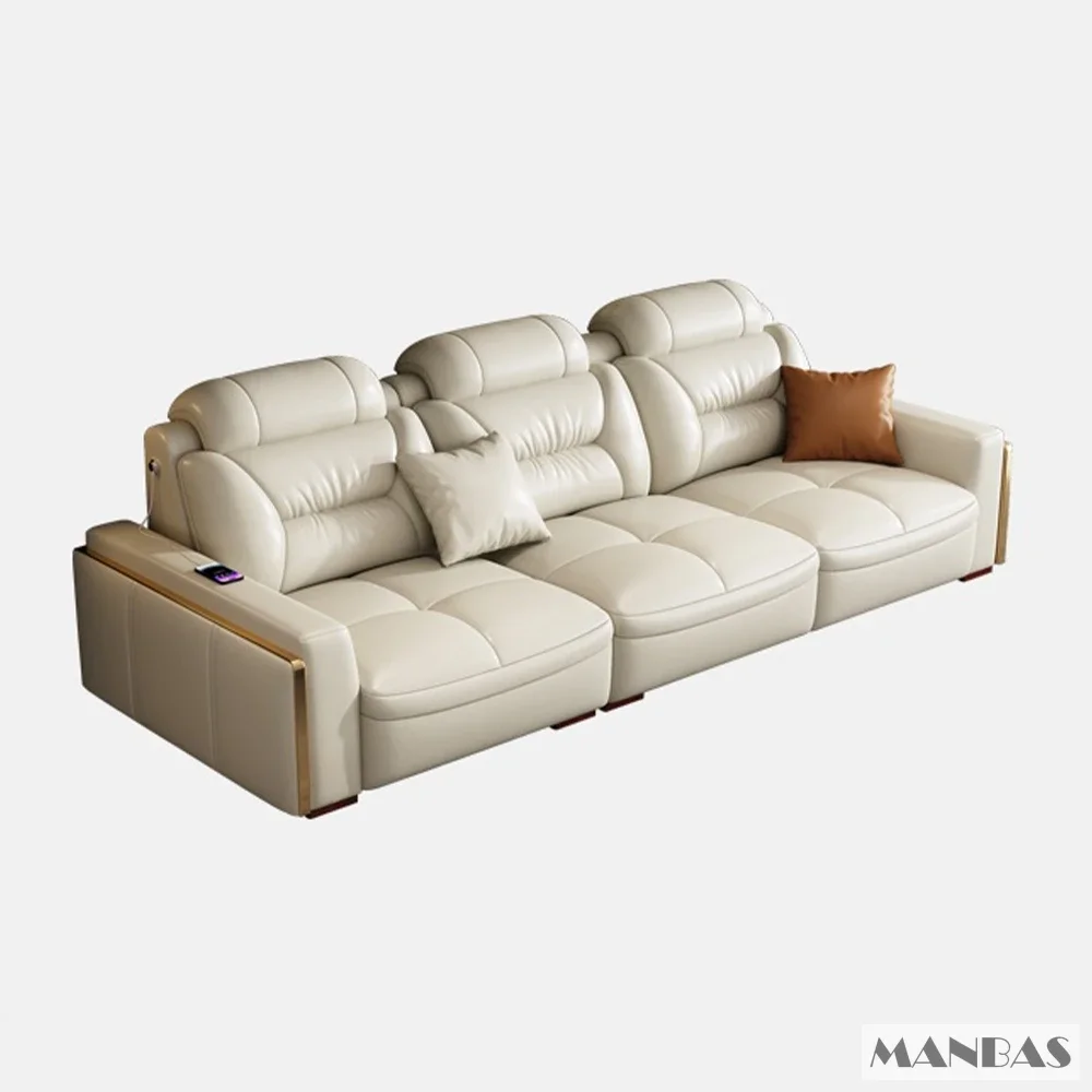 Premium Italian Genuine Leather Sectional Sofa Sets Couch Sofas with USB and Bluetooth Speaker - MANBAS Living Room Furniture - Image 11