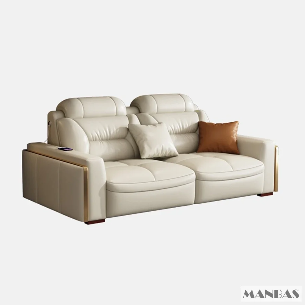 Premium Italian Genuine Leather Sectional Sofa Sets Couch Sofas with USB and Bluetooth Speaker - MANBAS Living Room Furniture - Image 7