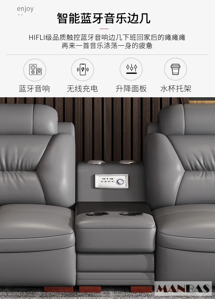 Premium Italian Genuine Leather Sectional Sofa Sets Couch Sofas with USB and Bluetooth Speaker - MANBAS Living Room Furniture - Image 5