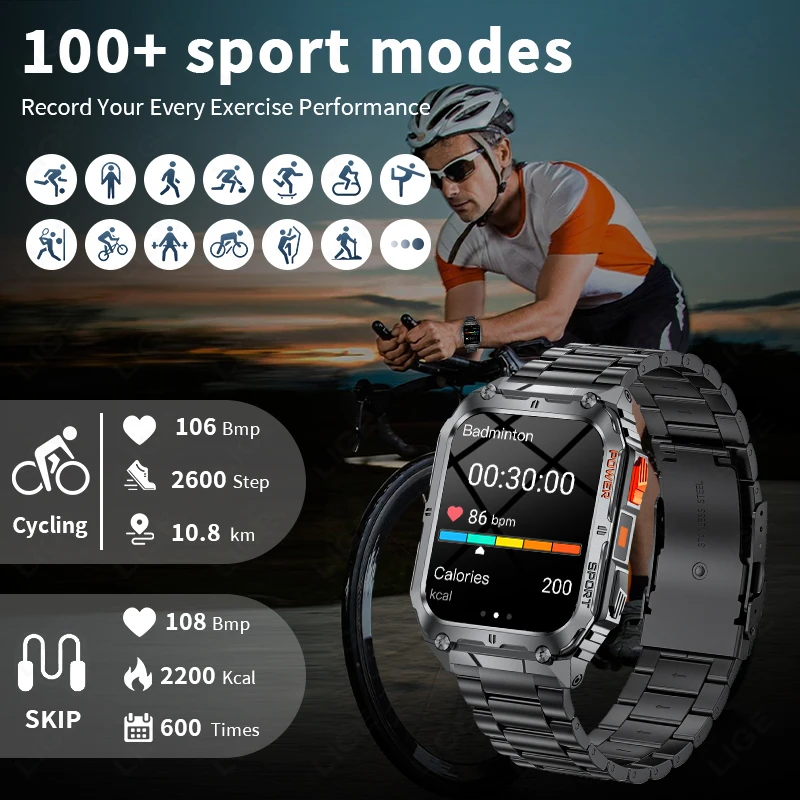 LIGE 1.91 inch HD Screen Smart Watch With Led Lighting IP68 Waterproof Outdoor Sports Health Monitor Smartwatch For Android IOS - Image 3