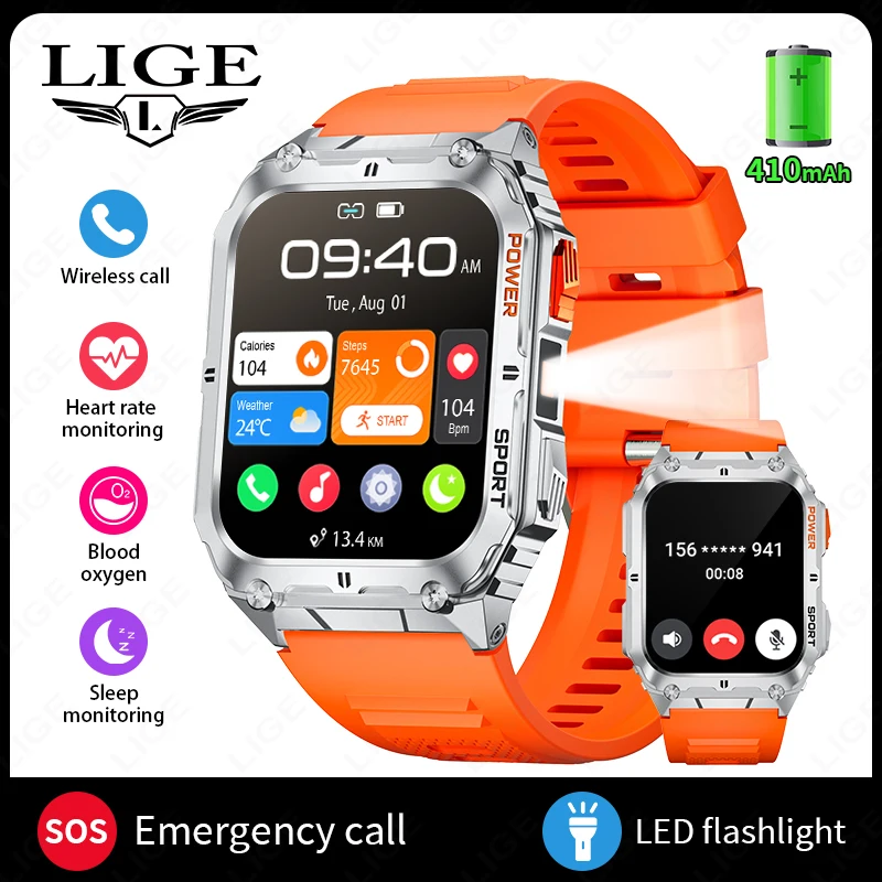 LIGE 1.91 inch HD Screen Smart Watch With Led Lighting IP68 Waterproof Outdoor Sports Health Monitor Smartwatch For Android IOS - Image 7