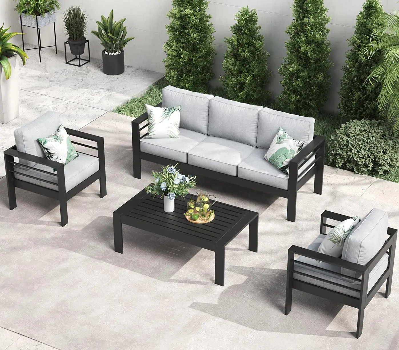 QLayinSun Aluminum Furniture with Fire Pit Table, 5 Pieces Patio Sectional Conversation Chat Sofa Modern Seating Set - Image 8