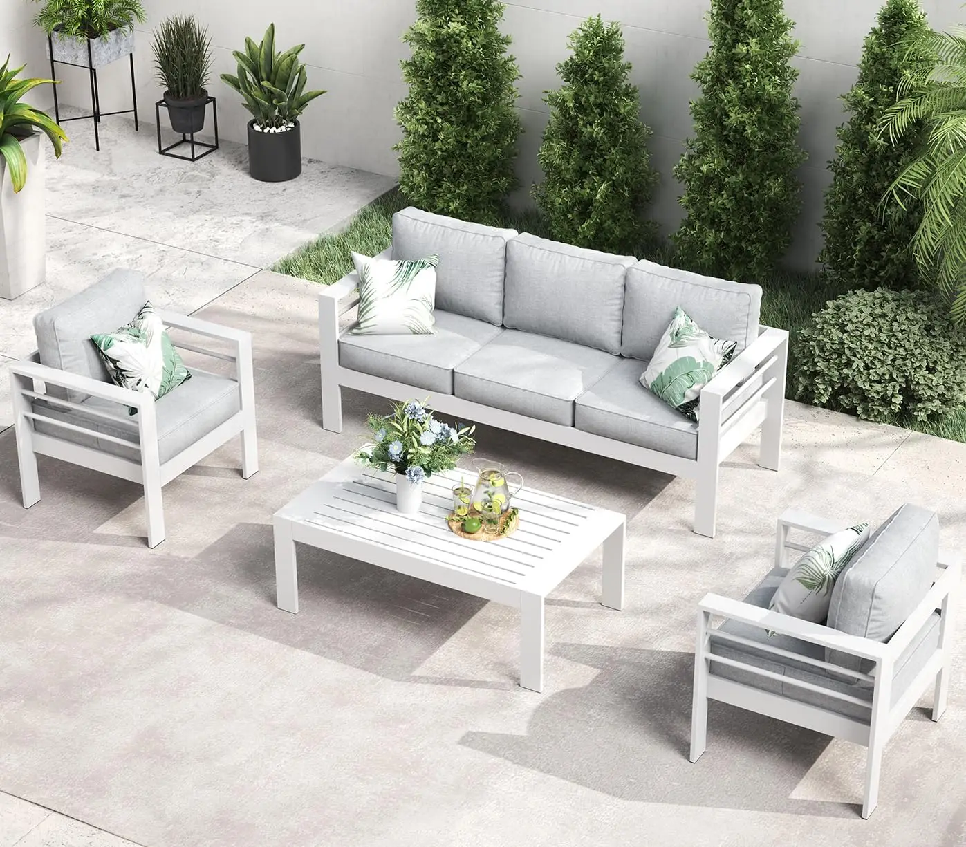QLayinSun Aluminum Furniture with Fire Pit Table, 5 Pieces Patio Sectional Conversation Chat Sofa Modern Seating Set - Image 10