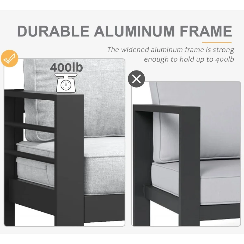 QLayinSun Aluminum Furniture with Fire Pit Table, 5 Pieces Patio Sectional Conversation Chat Sofa Modern Seating Set - Image 5