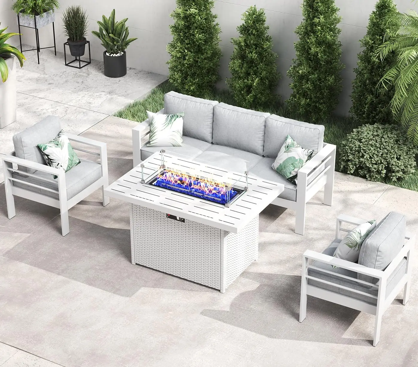 QLayinSun Aluminum Furniture with Fire Pit Table, 5 Pieces Patio Sectional Conversation Chat Sofa Modern Seating Set - Image 7