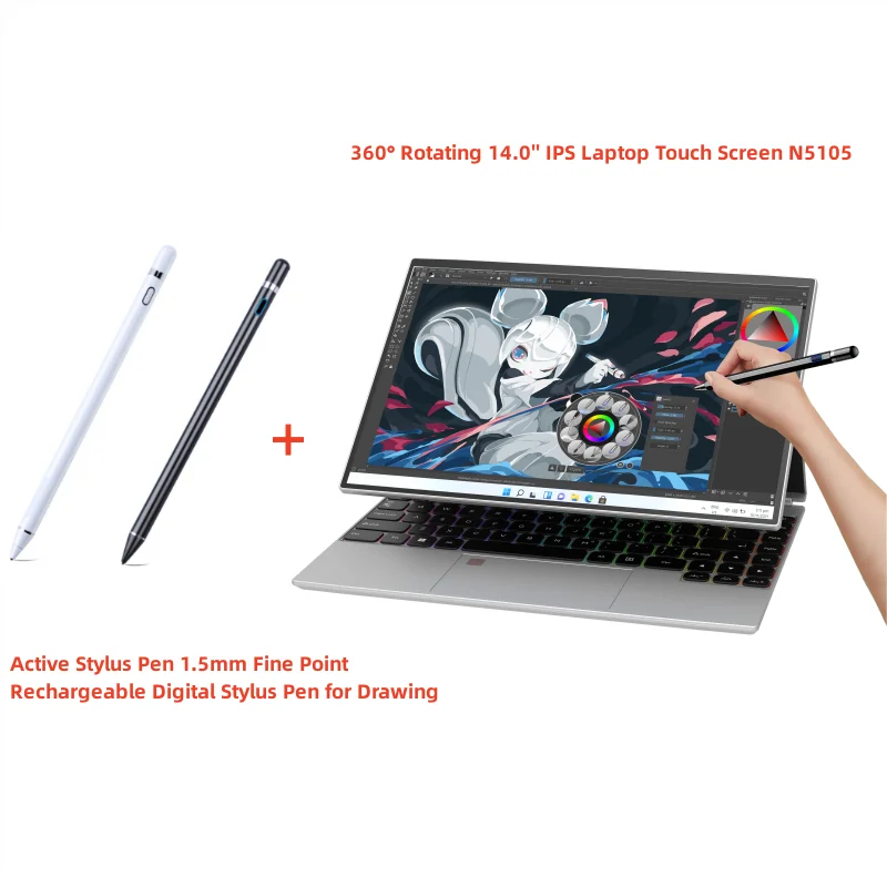 360° Rotating 14.0'' IPS Touch Screen 32G 128G-1T Laptop N95 Windows 11 Notebook 4 In 1 Tablet Business Office Slim Touch ID RGB - Image 7
