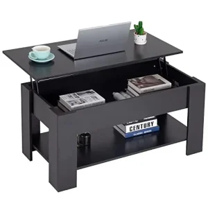 Modern Lift Top Coffee Table Hidden Compartment Storage Shelf Wooden Living Room Office P2 MDF 39"x28"x24" Black