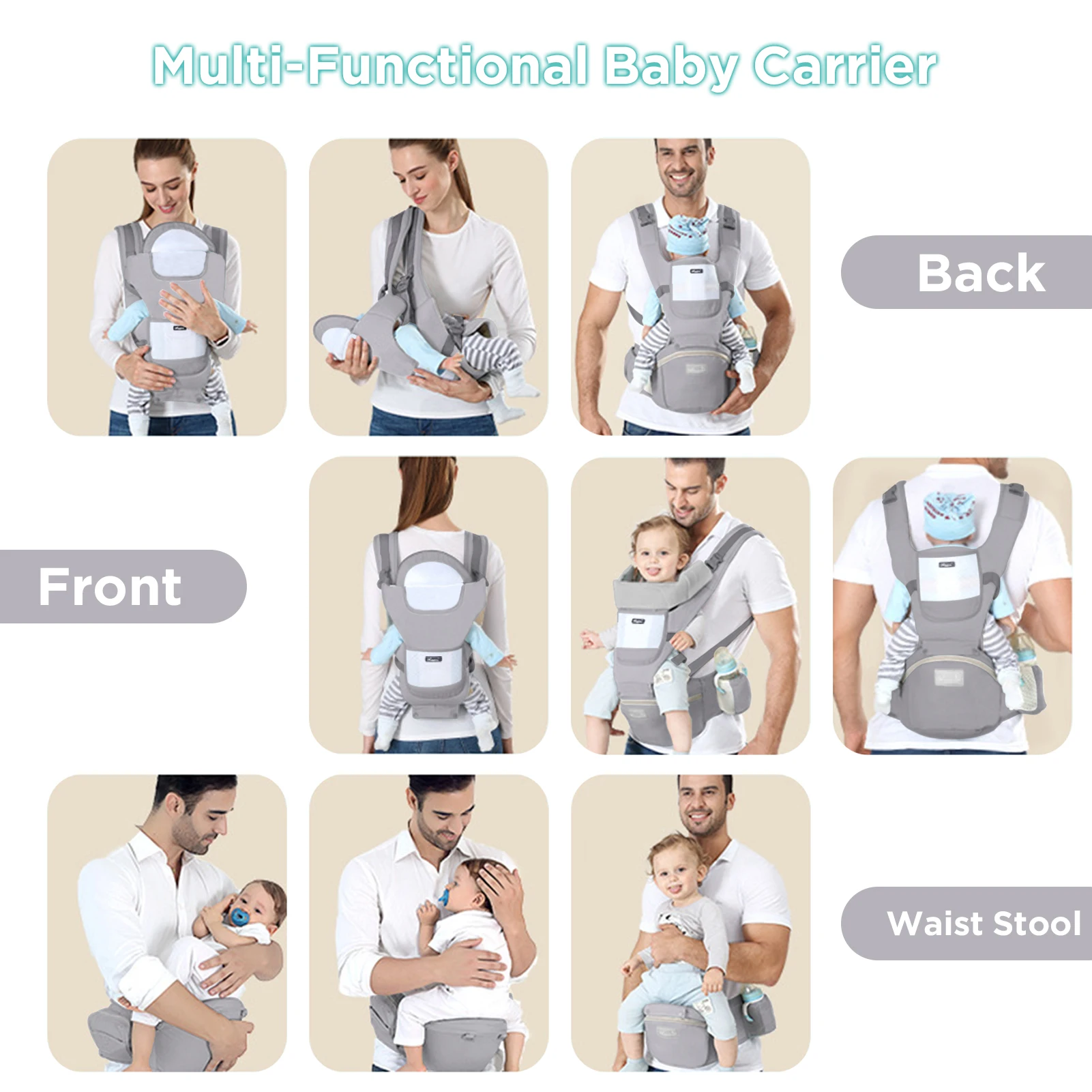 Cotton Baby Carrier Ergonomic Infant Waist Stool Newborn To Toddler Multi-use Before and After Kangaroo Bag Accessories - Image 6