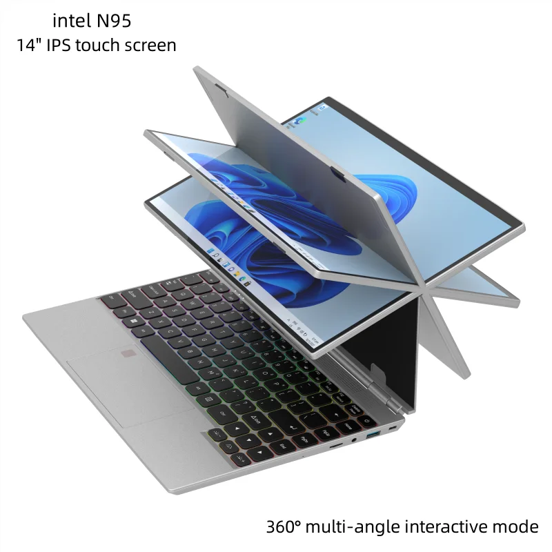 360° Rotating 14.0'' IPS Touch Screen 32G 128G-1T Laptop N95 Windows 11 Notebook 4 In 1 Tablet Business Office Slim Touch ID RGB - Image 2
