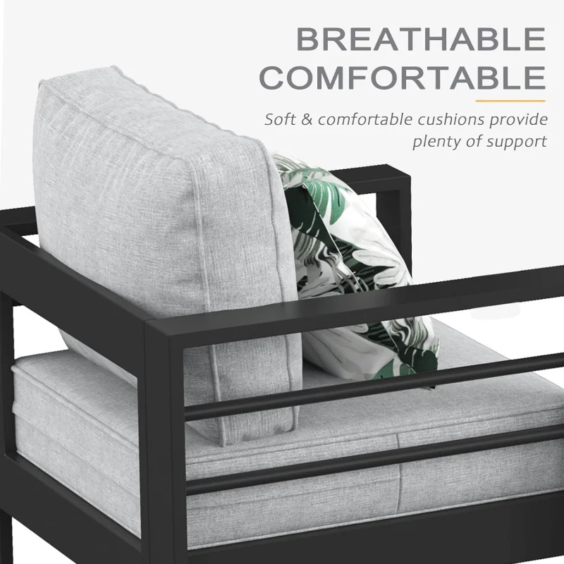 QLayinSun Aluminum Furniture with Fire Pit Table, 5 Pieces Patio Sectional Conversation Chat Sofa Modern Seating Set - Image 4